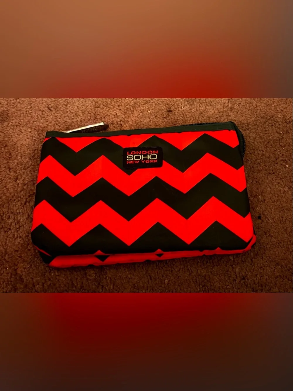 London Soho Chevron Makeup Pouch - Red & Black
